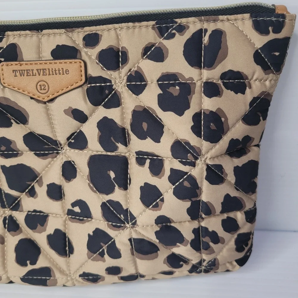 TWELVElittle Beige Leopard Animal Print Makeup Baby Wipe‎ Wristlet Bag 11 x8